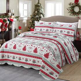Ocean Home Fashion 850050982456 Marcielo 3 Piece Christmas Quilt Set Rustic Lodge Deer Bedspread Throw Bl