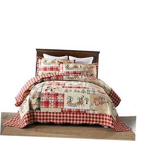 B010 Ocean Home Fashion 3 Piece Christmas Quilt Set Rustic Lodge Deer King Hello Winter