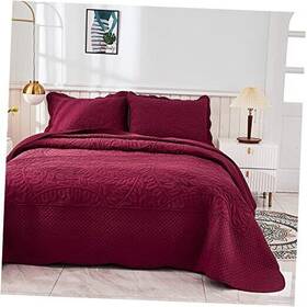 X106 Ocean Home Fashion Inc 850032099714 3-piece 100% Cotton Oversized Bedspread Set King 118 Inch Wine Burgundy