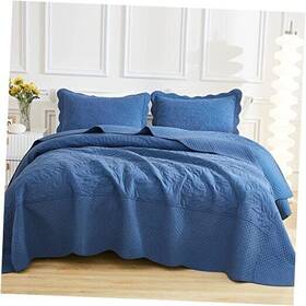 X106 Ocean Home Fashion Inc 850032099943 3-piece 100% Cotton Oversized Bedspread Set King 118 Inch Midtone Blue