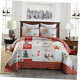 B022 Ocean Home Fashion Inc Christmas Quilt Set Bedspread Red K King