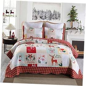 B023 Ocean Home Fashion Inc Christmas Quilt Set Bedspread Red King