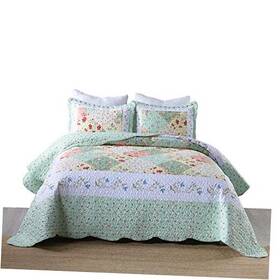 Bylily2022 Ocean Home Fashion Inc 3-piece Quilt Set Lightweight Bedspread Coverlet King Romantic Green
