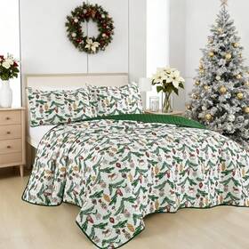 Jb601 Ocean Home Fashion Christmas Quilt Set 3 Piece Reversible Holiday Bedspread King Nutcrackers