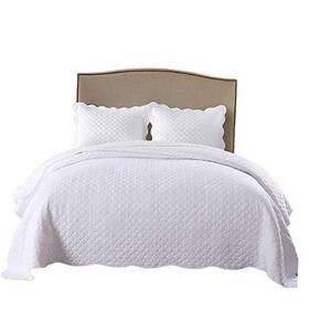 Ocean Home Fasion 445003794755 3 Piece 100% White Cotton Quilt Set Lightweight Bedspread Bed King Cloud