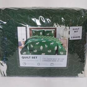 Oeko Tex 192020025122 Oeko-tex Standard 100 Quilt Set Full/queen Forrest Green Deers And Trees