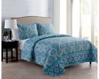 Oia-3qt-king-gp-blue1 Vcny Home Oriana Medallion Quilt Set