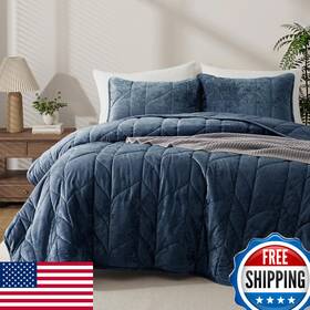 B0fvfh4hwd Oli Anderson Velvet Quilt Set Queen Size - Lightweight Bedspread Coverlet