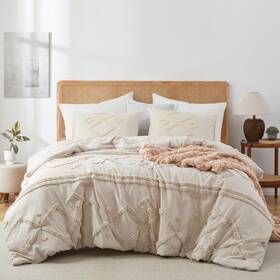 Kd-039 Oli Anderson Queen Comforter Set 3 Pieces Boho Beige Geometric Tuf