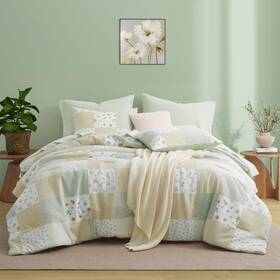 Kd-093 Oli Anderson Queen Comforter Set 7 Pieces Light Green Floral Seersucker Bed