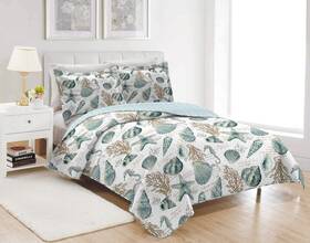 Oliven 445013720713 3 Pieces Beach Shell Bedspread Queen Size Ocean Theme Seashell Conch Summer Quil