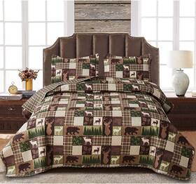 Oliven 445047096044 Reversible Lodge Plaid Bedding Moose Bear Quilt Full/queen Size Rustic Be