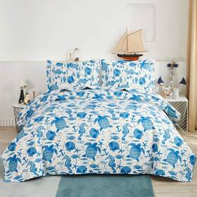 B08pf2n3x3 Oliven Marine Life Bedding Turtle Quilt Queen/full Size Coastal Bedspread Beach
