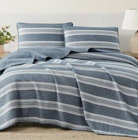 On Orchard Road 783048236647 Heathered Stripe 3-piece Queen Coverlet Set Navy