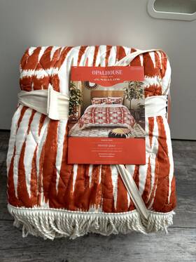 86507564 Opalhouse Designed With Jungalow Full/queen Printed Fringe Groove Print Quilt White/burnt Orange