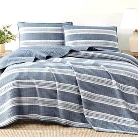 1727180 Orchard Road Queen Size Heathered Stripe Coverlet - Navy Only