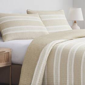 1805462 Orchard Road Heathered Stripe 3-piece Coverlet Set - Tan Queen Size