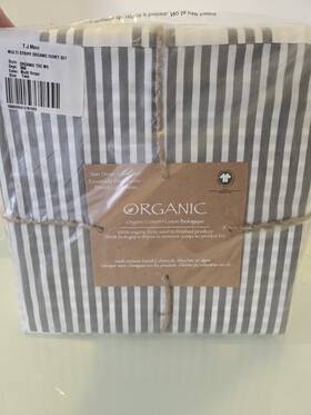 Organic 067955189860 100% Cotton Twin Duvet W Sham Cover Set Nwt Grey And White Stripe