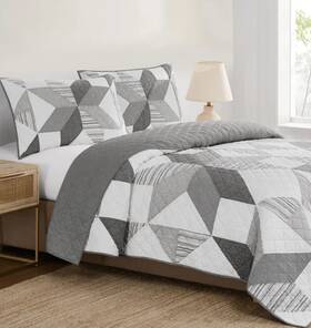 1796210 Origami Pieced Modern Patchwork 3-piece Queen Quilt Set Gray