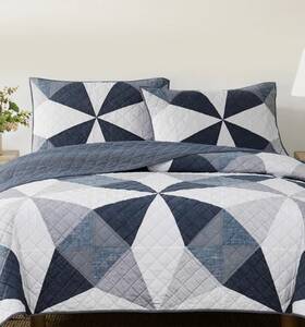 Origami 783048243911 Pieced Nautical Patchwork 3-piece King Quilt Set Blue