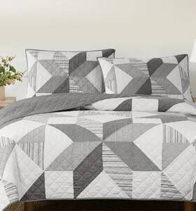 Origami 783048272508 Pieced Modern Patchwork 3-piece Quilt Set King Dark Gray