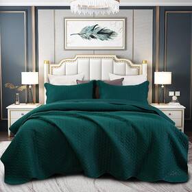 Ousidan 744759889669 New Ultrasonic Reversible 3 Piece Quilt Set Dark Green Bedspread King