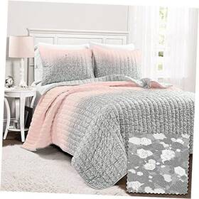 16t007794 Overstock Glitter Ombre Metallic Print 2 Piece Twin Blush And Gray Quilt Set