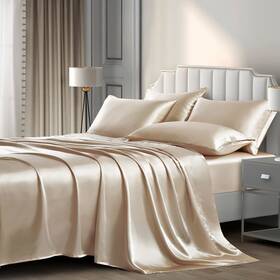 Jinyin201215-0009 P Pothuiny Satin Sheets Set Queen 6 Pieces Taupe - Luxury Soft Bed Linen