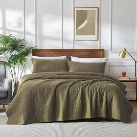 Palassio 744110471175 Green Cotton Quilt King Size Bedding Sets With Pillow Shams Olive Ligh