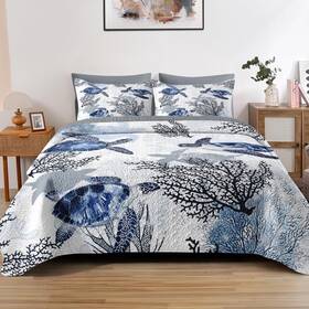 Lqq0824306-qqs-qa Pamnest Quilt Set Full/queen Size Ocean Sea Coral 3 Pcs Soft Bed Cover Bedding F