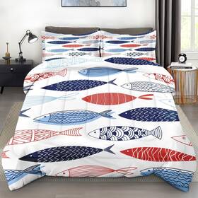 Sss1000833-mb-kc Pamnest Comforter Set King Size Fish Blue Summer Soft 3 Pcs Bedding For Kids And Adu