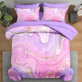 Tx250109109-mb7s-ta5 Pamnest Comforter Set Twin Size Rose Gold Marble Stripe 5 Pcs Bedding For Kids And A
