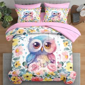 Zrx240107015-mb7s-ta6 Pamnest Comforter Set Twin Size Cute Kawaii Owl 5 Pcs Bedding For Kids And Adults Y