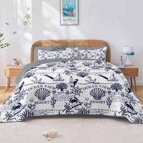 Zrx2508300001-qqs-ta3 Pamnest Quilt Set Twin Size Nautical Beach Ocean 2 Pcs Soft Bed Cover Bedd Inch