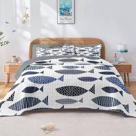 Zrx2508300002-qqs-ta3 Pamnest Quilt Set Twin Size Coastal Fish Ocean 2 Pcs Soft Bed Cover Bedding Nau