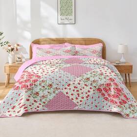 Zrx2508303003-qqs-ta6 Pamnest Patchwork Quilt Set Twin Size Pink Floral 2 Pcs Soft Bed Cover Bedding