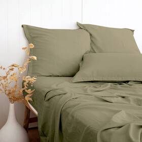 Pandatex 718519438909 Olive Green Linen-textured Bed Sheets Set Bamboo Rayon Cotton Linen Blen