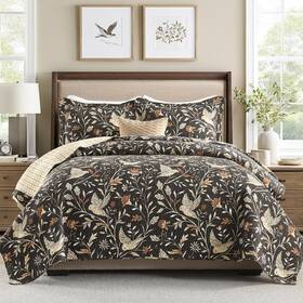 Pangushan 607607801025 Quilt Set King Size - 100% Cotton Comforter Floral Vintag