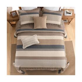 Pangushan 639393963090 100% Cotton Quilt Set Queen Size Farmhouse Striped Bedspread