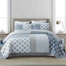 Pangushan 647349351082 King Size Quilt 100% Cotton Comforter 98x106 Blue/grey/white