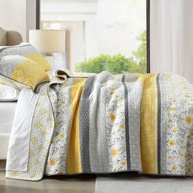 Pangushan 658358523209 100% Cotton Queen Quilt Set Size Bedding Floral Reversible Farmhouse Yellow