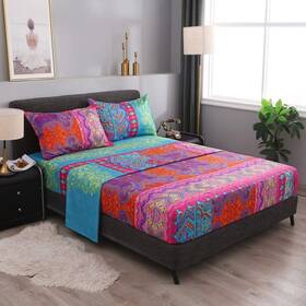 Pangzi 885258270524 Bohemian Retro Bedding Sheet Set 1 Fitted Flat 2 Pillow Case