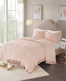 Park 086569030580 Madison Laetitia Medallion Fringe 3-pc. Full/queen Quilt Set Blush