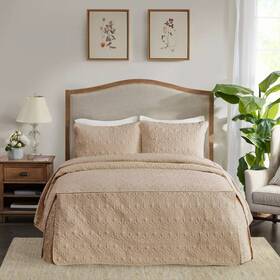 Mp13-6478 Park 086569256058 Madison Queen 3 Piece Fitted Bedspread Set In Khaki - Olliix