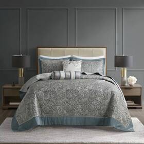 87548725 Park Madison Whitman 5 Pc Reversible Jacquard Bedspread Set King