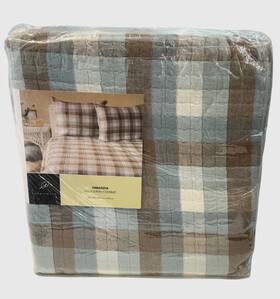 Bs1099 Park B. Smith 100% Cotton Coverlet Sarasota 90 Inch X Full Queen Blue Brown Plaid