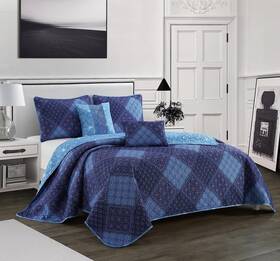 Park Lane 784857897418 Parklane Idalis Navy Boho Patchwork 5 Piece Quilt Set With Reversible