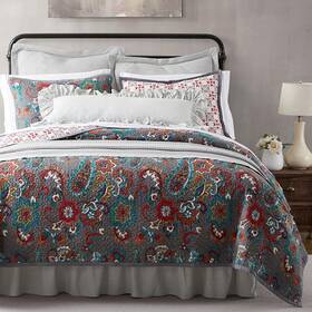 Qn2111-fq-tl Paseo Road Abbie 3 Piece Quilt Set With Pillow Shams Teal Queen Size Cotto