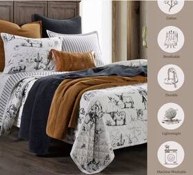 Qw2138-tw-bk Paseo Road Ranch Life Western Toile Reversible Quilt Set Twin Black