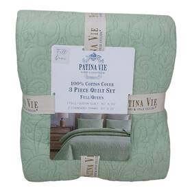Patina Vie 192020415053 3 Piece Quilt Set Full/queen 90 Inch X Cotton Cover Sage Green 2 Shams